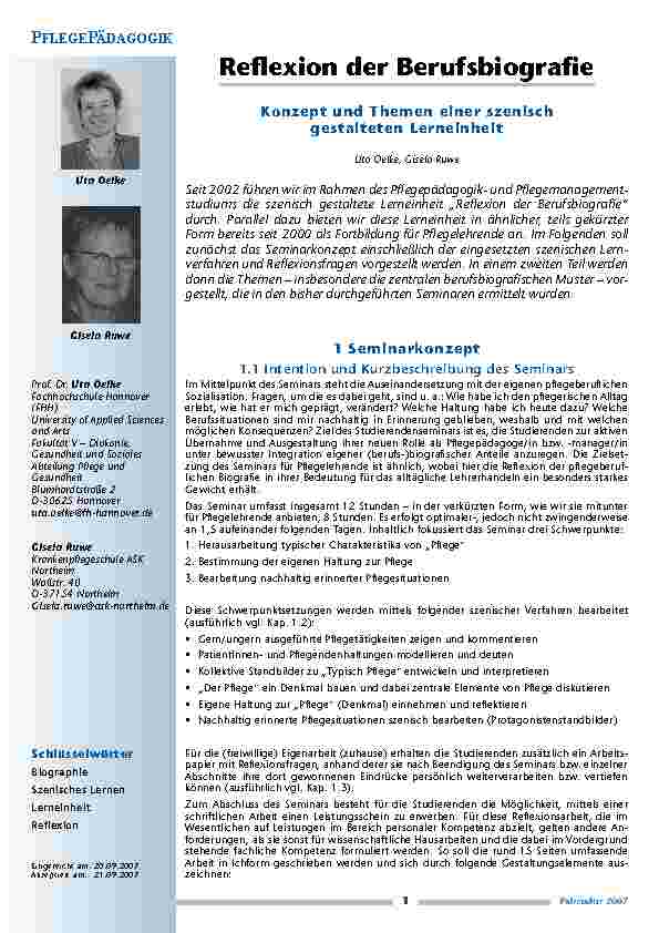 [doc_200305] Reflexion der BerufsbiographieKonzept und Themen einer szenisch gestalteten Lerneinheit