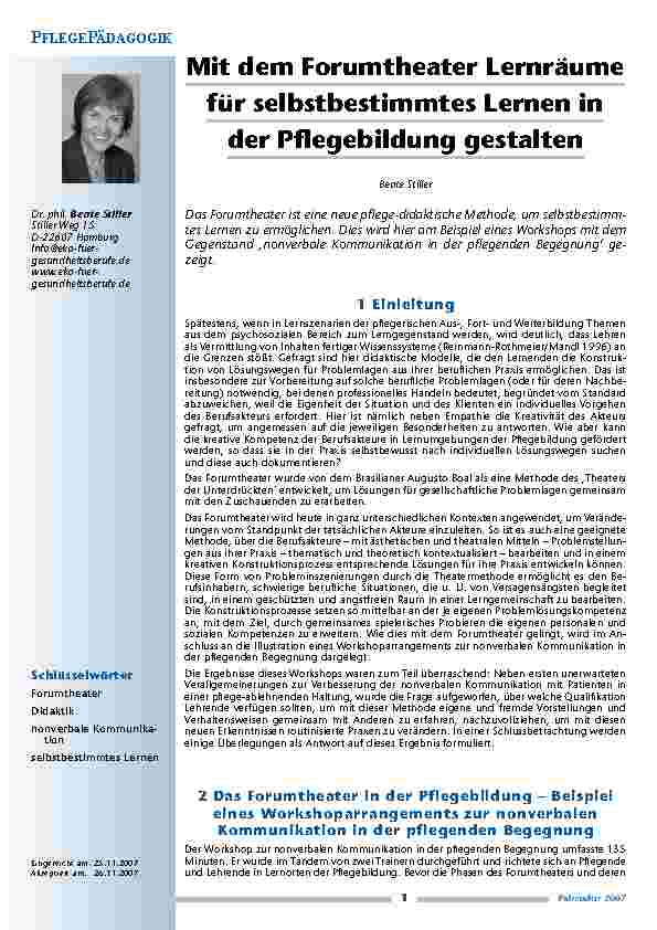 [doc_200299] Mit dem Forumtheater Lernräume für selbstbestimmtes Lernen in der Pflegebildung gestalten