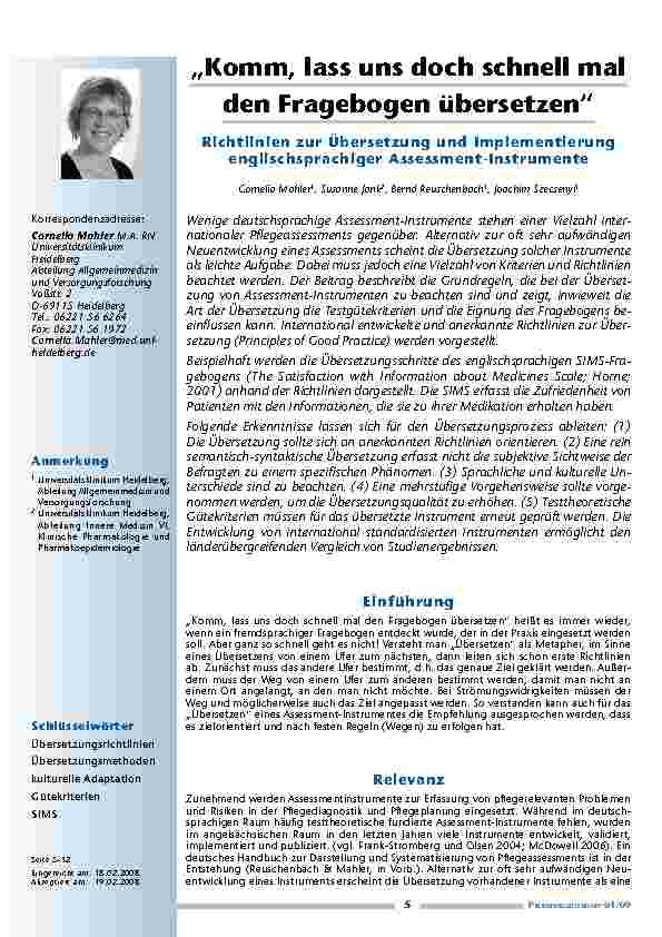 [doc_200183] „Komm, lass uns doch schnell mal den Fragebogen übersetzen“Richtlinien zur Übersetzung und Implementierung englischsprachiger Assessment-Instrumente
