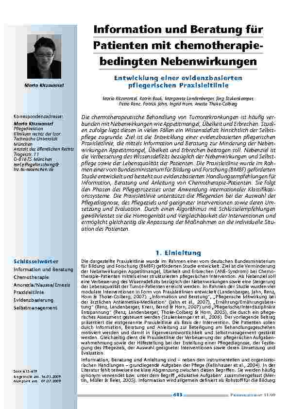 [doc_200116] Information und Beratung für Patienten mit chemotherapie-bedingten Nebenwirkungen – Entwicklung einer evidenzbasierten pflegerischen Praxisleitlinie