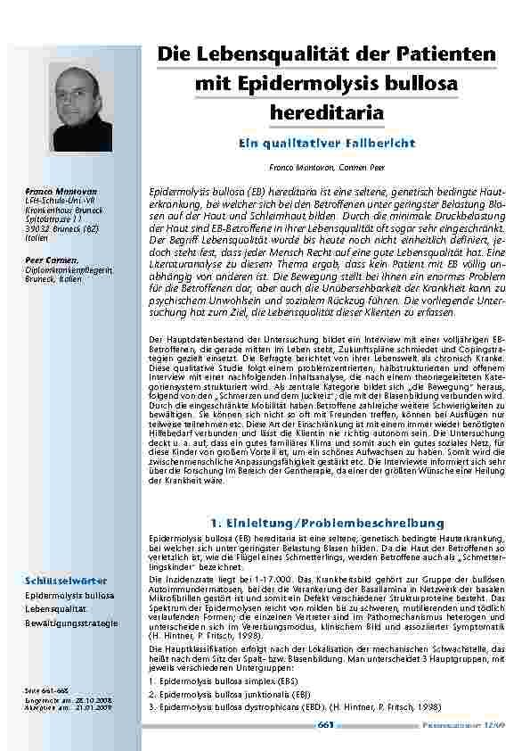 [doc_200111] Die Lebensqualität der Patienten mit Epidermolysis bullosa hereditaria – Ein qualitativer Fallbericht