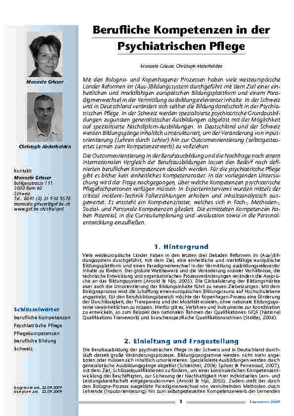 [doc_200089] Berufliche Kompetenzen in der Psychiatrischen Pflege