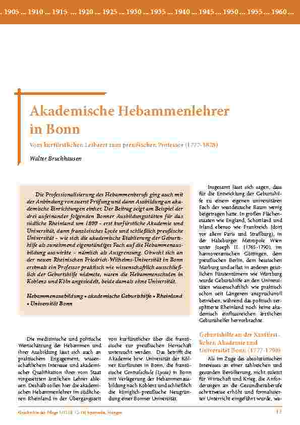 [doc_203047] Akademische Hebammenlehrer in Bonn Vom kurfürstlichen Leibarzt zum preußischen Professor (1777-1828)