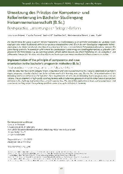 [doc_316739] Umsetzung des Prinzips der Kompetenzund Fallorientierung im Bachelor-Studiengang Hebammenwissenschaft (B. Sc. )