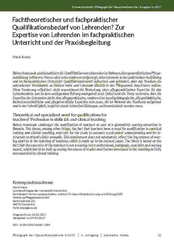 [doc_202043] Fachtheoretischer und fachpraktischer Qualifikationsbedarf von Lehrenden? Zur Expertise von Lehrenden im fachpraktischen Unterricht und der Praxisbegleitung