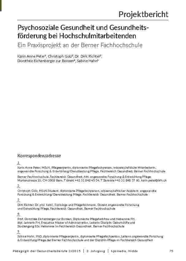 [doc_201926] Psychosoziale Gesundheit und Gesundheitsförderung bei Hochschulmitarbeitenden Ein Praxisprojekt an der Berner Fachhochschule