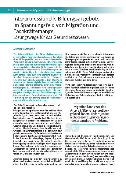 [doc_349704] Interprofessionelle Bildungsangebote im Spannungsfeld von Migration und Fachkräftemangel Lösungswege für das Gesundheitswesen