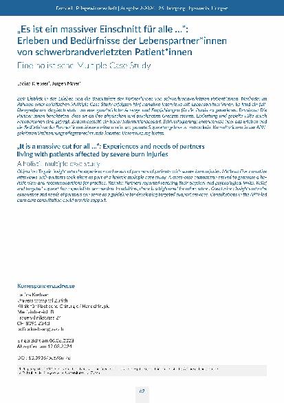 [doc_317699] „Es ist ein massiver Einschnitt für alle …“: Erleben und Bedürfnisse der Lebenspartner*innen von schwerbrandverletzten Patient*innen