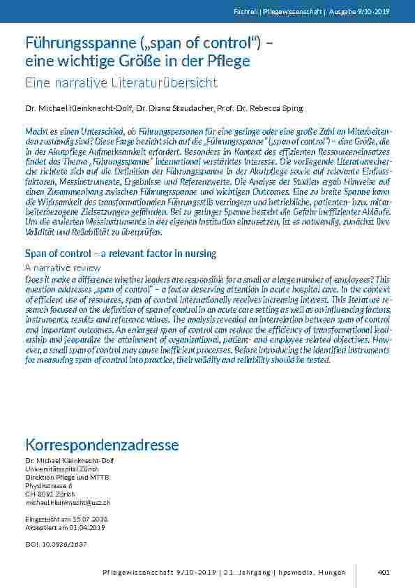 [doc_201795] Führungsspanne („span of control“) – eine wichtige Größe in der Pflege