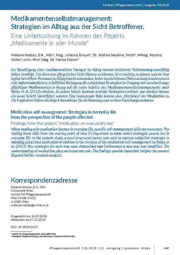 [doc_201788] Medikamentenselbstmanagement: Strategien im Alltag aus der Sicht Betroffener. Eine Untersuchung im Rahmen des Projekts „Medikamente in aller Munde“