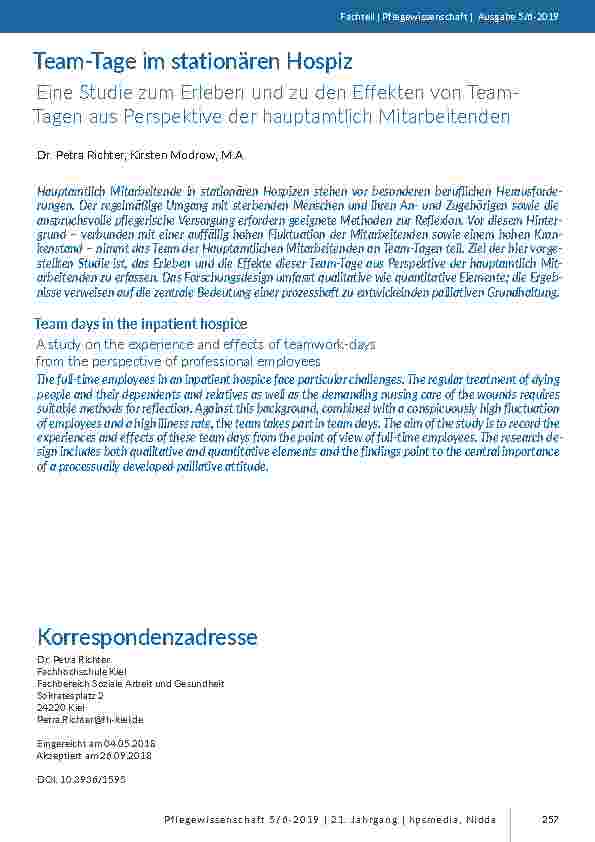 [doc_201774] Team-Tage im stationären Hospiz. Eine Studie zum Erleben und zu den Effekten von Team-Tagen aus Perspektive der hauptamtlich Mitarbeitenden