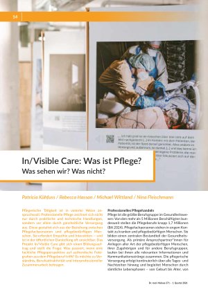 [doc_571694] In/Visible Care: Was ist Pflege? Was sehen wir? Was nicht?