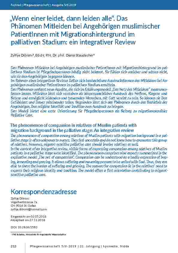 [doc_201769] „Wenn einer leidet, dann leiden alle“. Das Phänomen Mitleiden bei Angehörigen muslimischer PatientInnen mit Migrationshintergrund im palliativen Stadium: ein integrativer Review